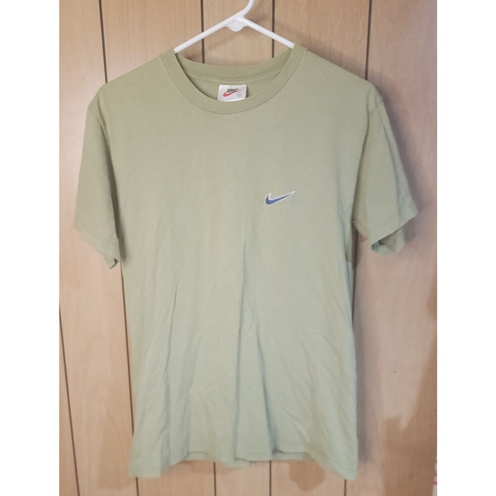 Vintage Nike Mini Swoosh T Shirt Made In USA Olive Green Adult Small Embroidered